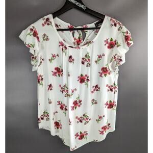 NY Invasion Floral Flutter Sleeve Blouse Sz Large